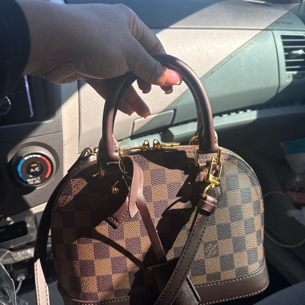 Brown Checkered Handbag
